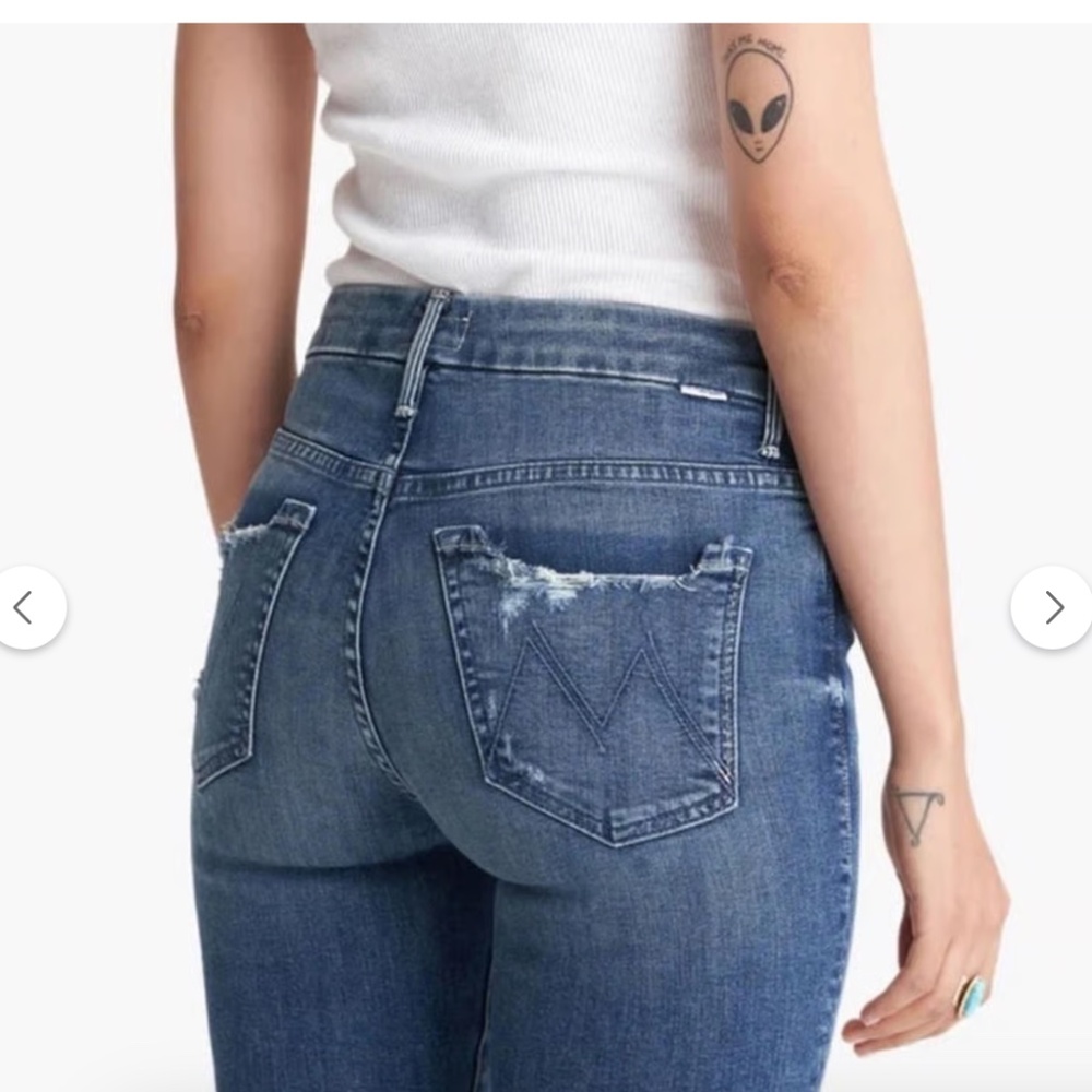MOTHER High Waisted Looker Ankle Fray Distressed jeans